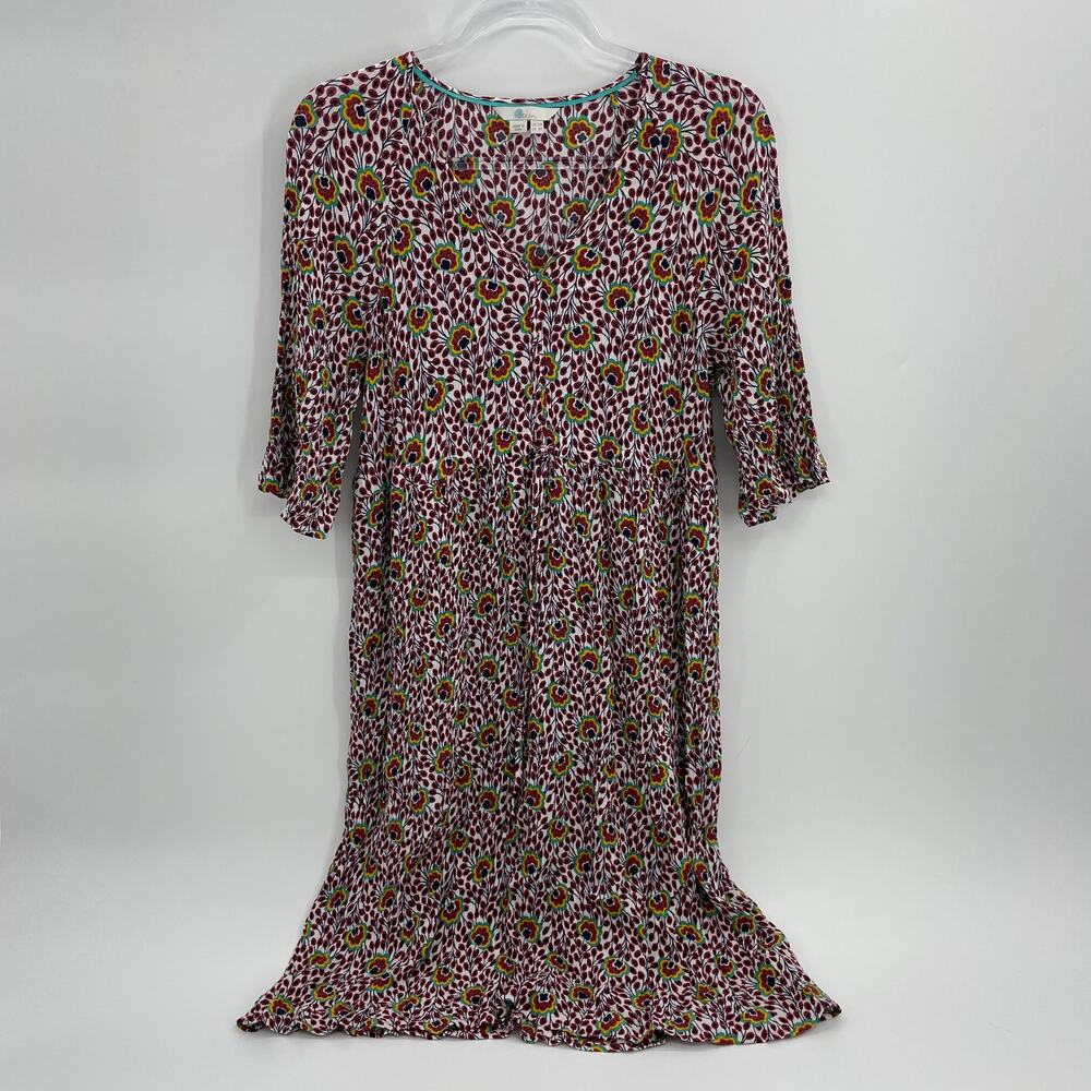 BODEN Dress Red Poppy Floral Cinch Waist Shift Midi Length Pockets Womens Sz 8